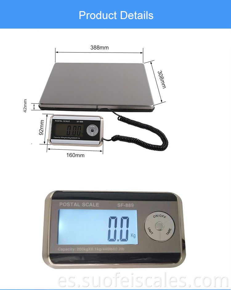 SF889 440LBS LCD Postal Plataforma Digital Escala de escala de piso de 200 kg Escala de peso